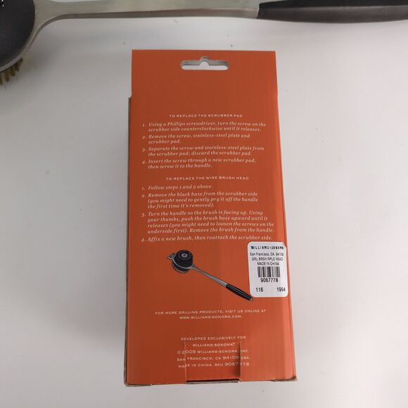 Williams Sonoma BBQ Grill Cleaning Brush, Replacement Heads Wire & Scrubbing Pad - Picture 5 of 7